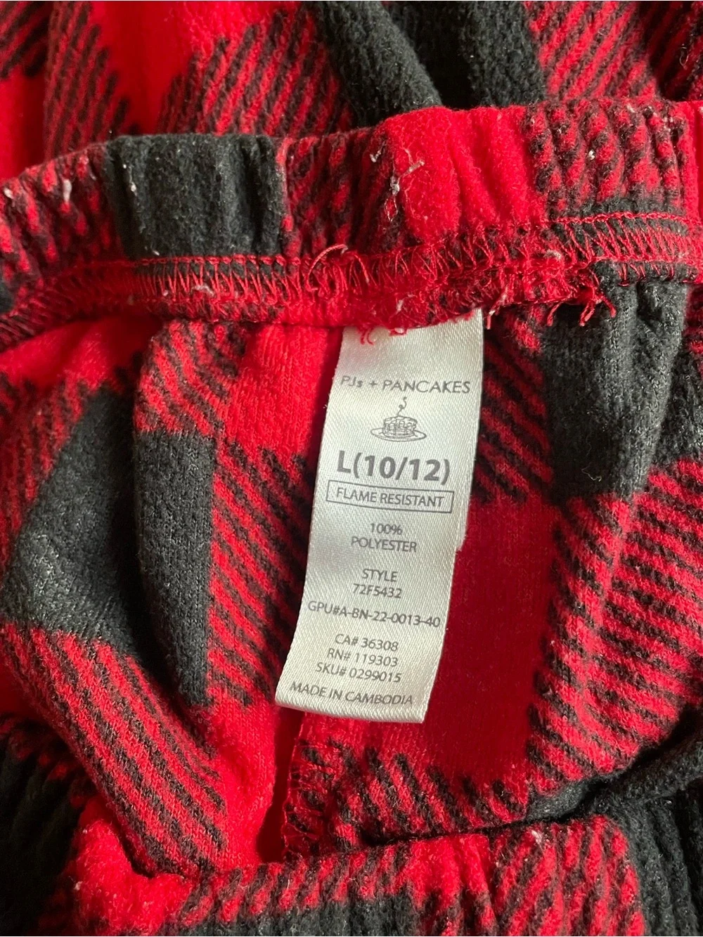 PJs + Pancakes Red and Black Buffalo Plaid Pajama Pants Size L 10/12